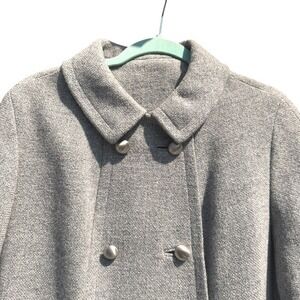 Vintage Hockanum Gray Wool Blend Coat Women Classic Double Breasted Jacket Large